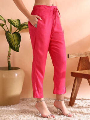 Pink Organza Ethnic Motifs Woven Design Straight Kurti Pants With Dupatta