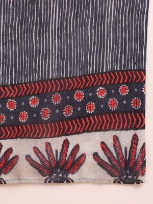 Grey Rayon Blend Floral Printed Straight Kurti Pant With Dupatta