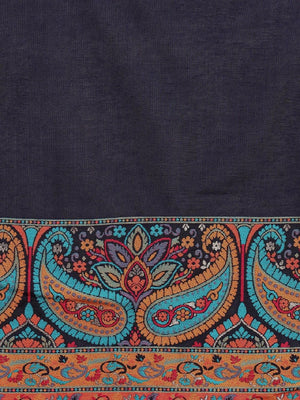 Navy Blue Chanderi Woven Design Straight Kurti Pant With Dupatta