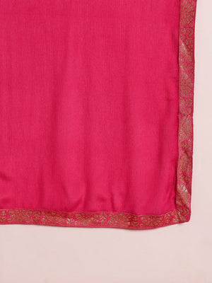 Pink Silk Ethnic Motifs Woven Design Straight Kurti Pants With Dupatta