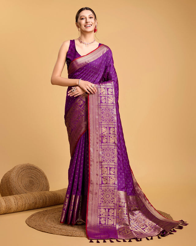 Purple Silk Woven Saree