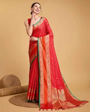 Orange Silk Woven Saree