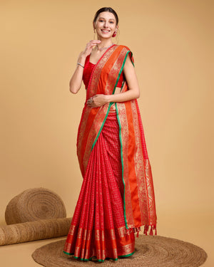 Orange Silk Woven Saree