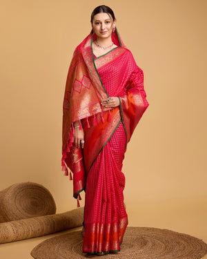 Pink Silk Woven Saree