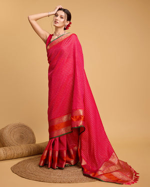 Pink Silk Woven Saree