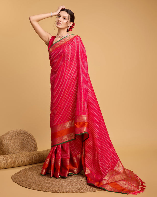 Pink Silk Woven Saree