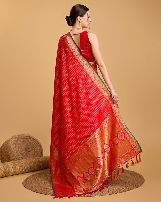 Orange Silk Woven Saree