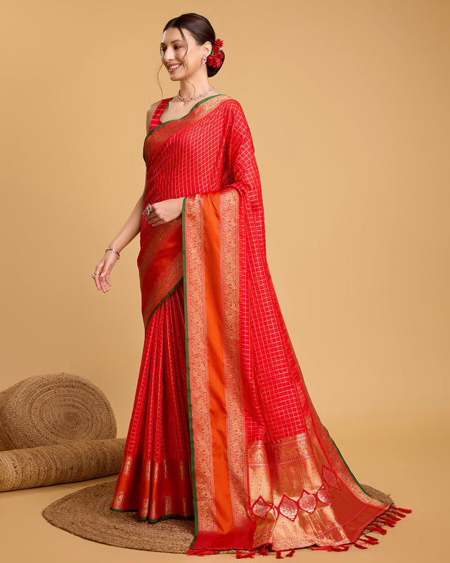 Orange Silk Woven Saree
