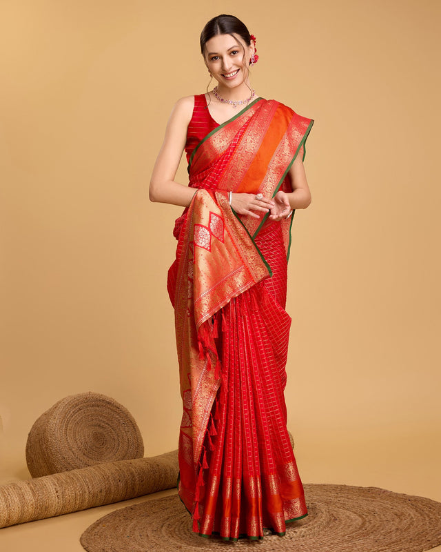 Orange Silk Woven Saree