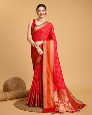 Orange Silk Woven Saree