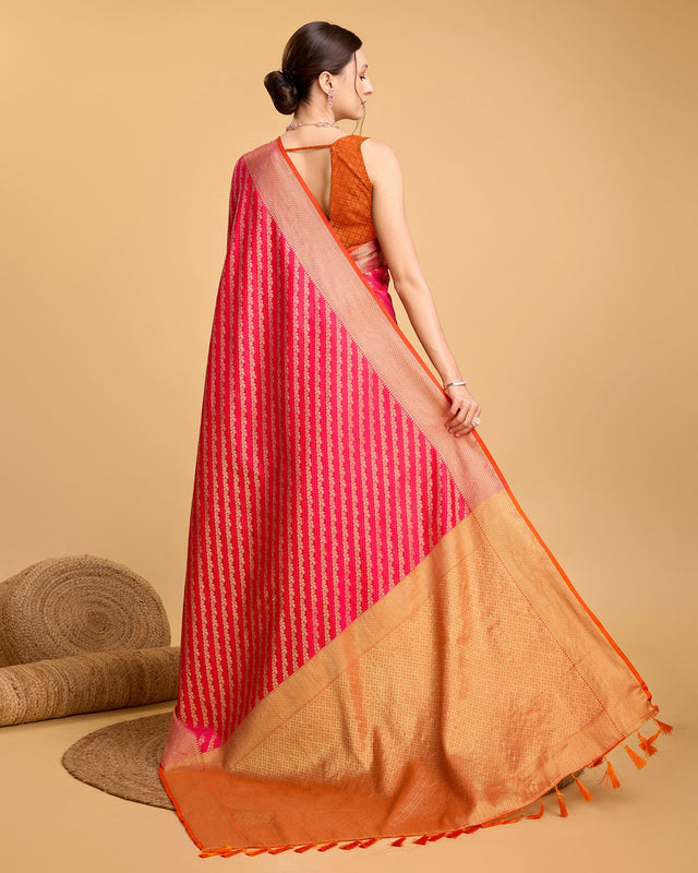 Pink Silk Woven Saree