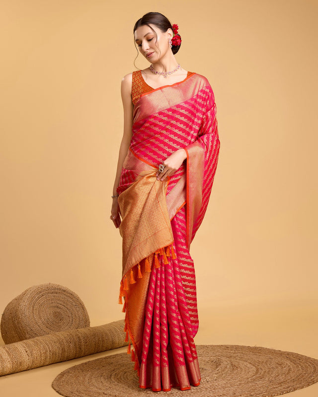 Pink Silk Woven Saree