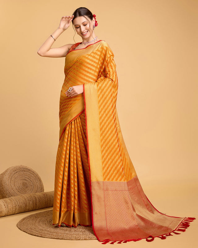 Yellow Silk Woven Saree