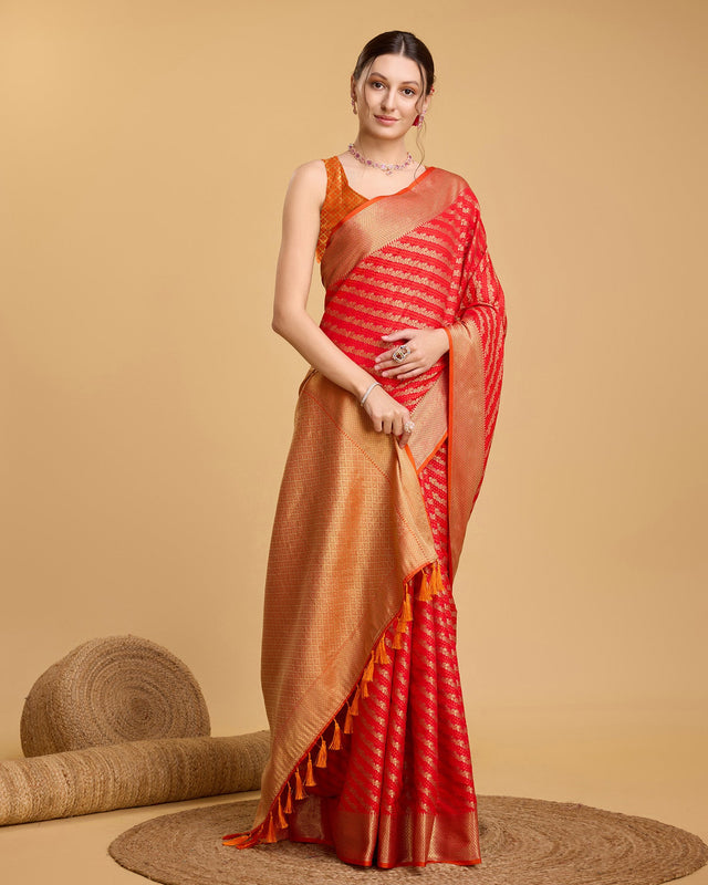Orange Silk Woven Saree
