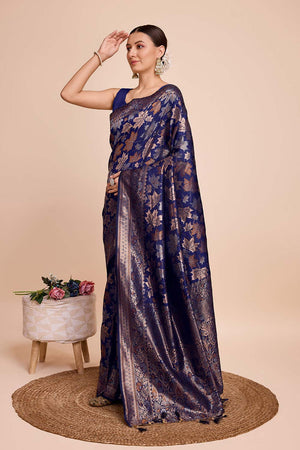 Blue Pure Silk Zari  Saree (N2ZSATIPANJARI02)