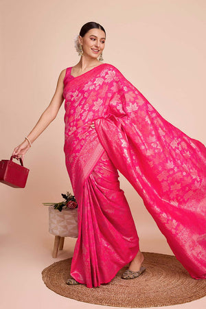 Pink Pure Silk Zari  Saree (N2ZSATIPANJARI03)
