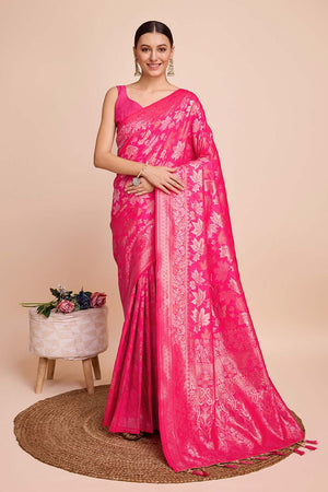 Pink Pure Silk Zari  Saree (N2ZSATIPANJARI03)