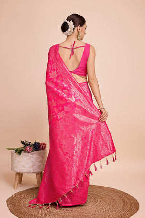 Pink Pure Silk Zari  Saree (N2ZSATIPANJARI03)