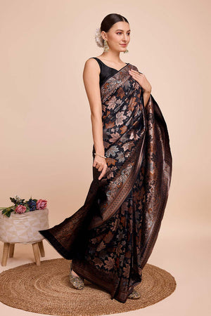 Black Pure Silk Zari  Saree (N2ZSATIPANJARI04)
