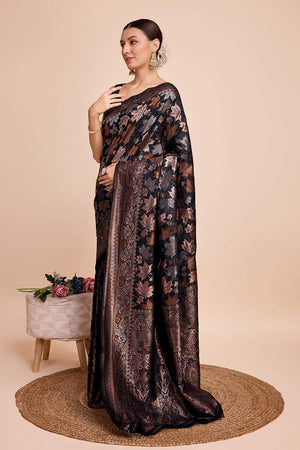 Black Pure Silk Zari  Saree (N2ZSATIPANJARI04)