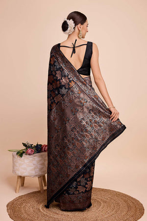 Black Pure Silk Zari  Saree (N2ZSATIPANJARI04)