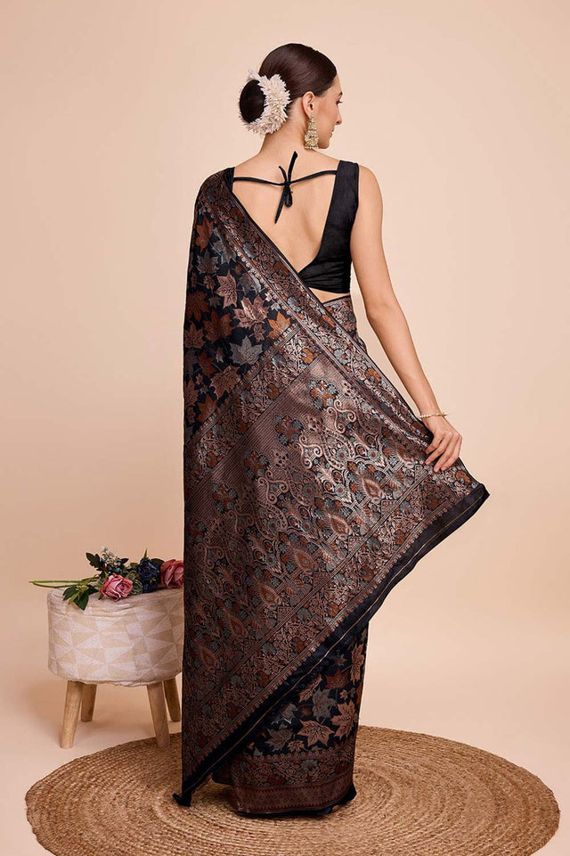 Black Pure Silk Zari  Saree (N2ZSATIPANJARI04)