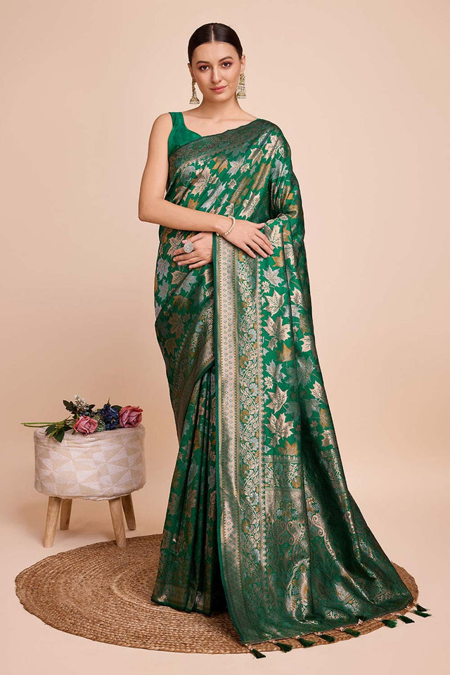 Green Pure Silk Zari  Saree (N2ZSATIPANJARI05)