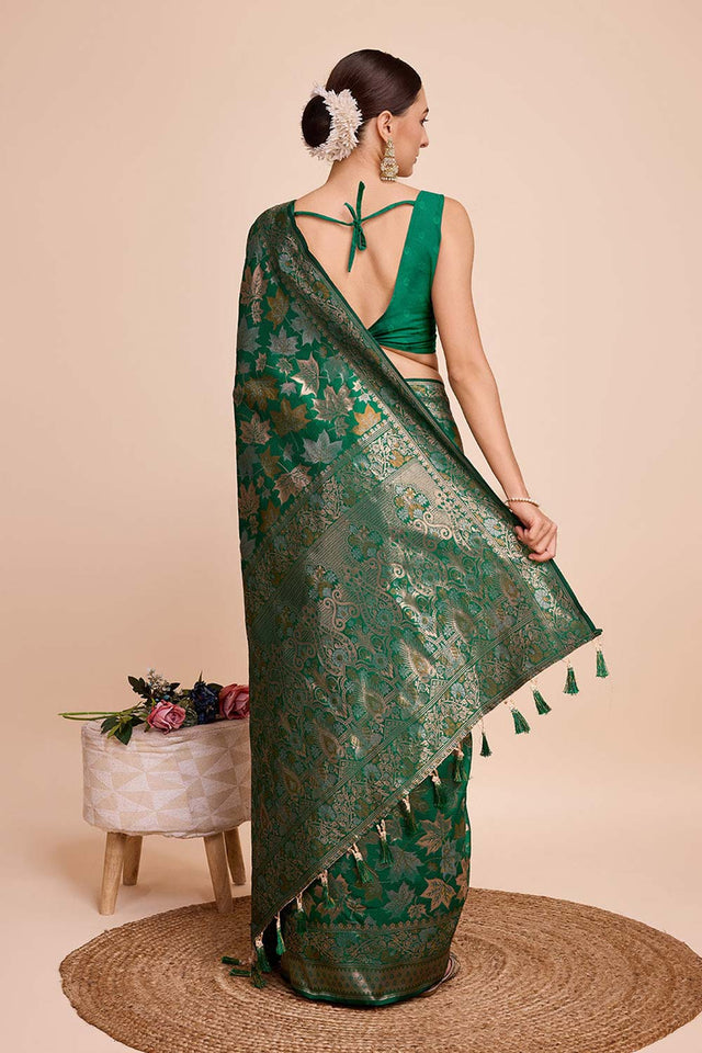 Green Pure Silk Zari  Saree (N2ZSATIPANJARI05)