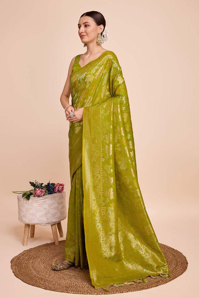Green Pure Silk Zari  Saree (N2ZSATIPANJARI06)