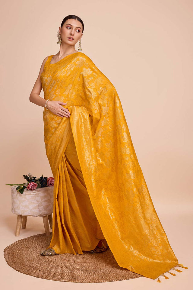 Yellow Pure Silk Zari  Saree (N2ZSATIPANJARI07)