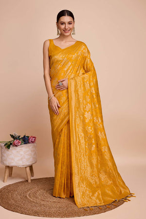 Yellow Pure Silk Zari  Saree (N2ZSATIPANJARI07)