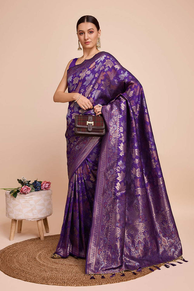 Purple Pure Silk Zari  Saree (N2ZSATIPANJARI08)
