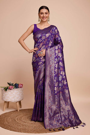Purple Pure Silk Zari  Saree (N2ZSATIPANJARI08)