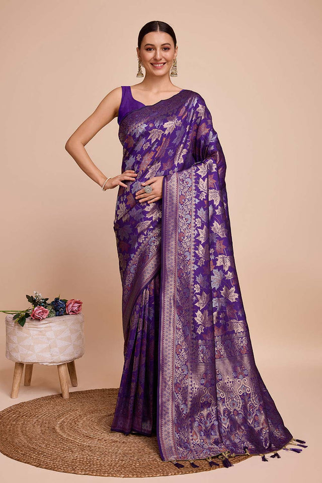 Purple Pure Silk Zari  Saree (N2ZSATIPANJARI08)