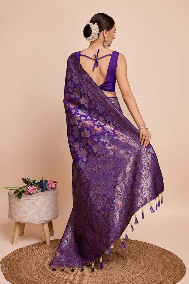 Purple Pure Silk Zari  Saree (N2ZSATIPANJARI08)