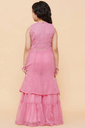Girl's Pink Sequin With Embroidered Georgette Kurta Set