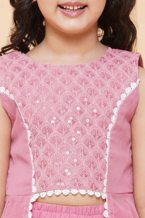 Girl's Pink Sequin With Embroidered Georgette Kurta Set