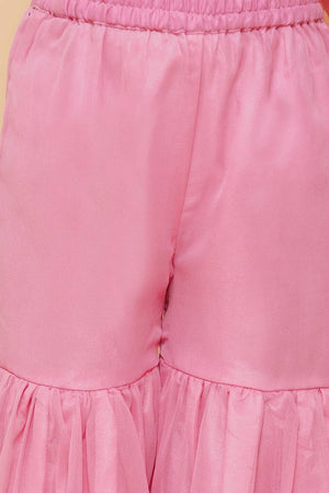 Girl's Pink Sequin With Embroidered Georgette Kurta Set