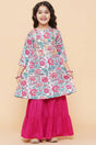 Girl's White Floral Printed Cotton Kurta Set
