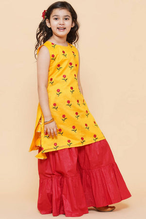 Girl's Yellow Embroidered Chanderi Kurta Set