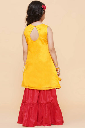 Girl's Yellow Embroidered Chanderi Kurta Set