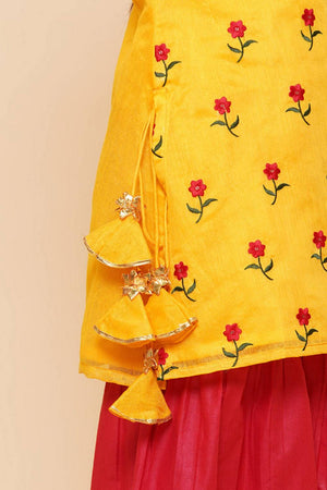Girl's Yellow Embroidered Chanderi Kurta Set