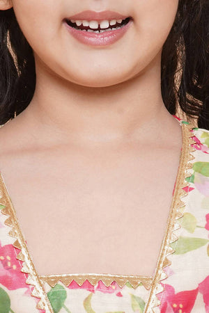 Girl's Multi-Color Floral Printed Silk Kurta Set