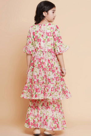 Girl's Multi-Color Floral Printed Silk Kurta Set