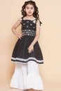 Girl's Black Ethnic Motifs Embroidered Cotton Kurta Set