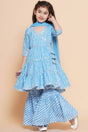 Girl's Blue Bandhani Printed Cotton Kurta Set