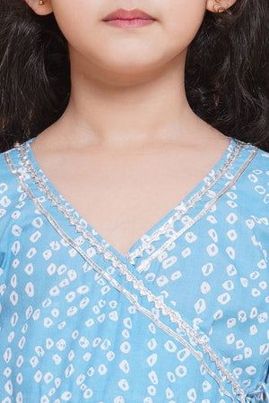 Girl's Blue Bandhani Printed Cotton Kurta Set