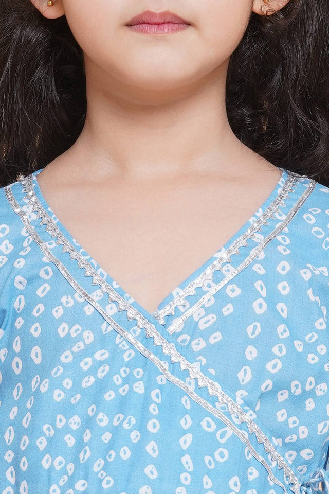Girl's Blue Bandhani Printed Cotton Kurta Set