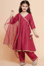 Girl's Maroon Printed Cotton Kurta Set