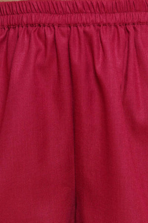 Girl's Maroon Printed Cotton Kurta Set